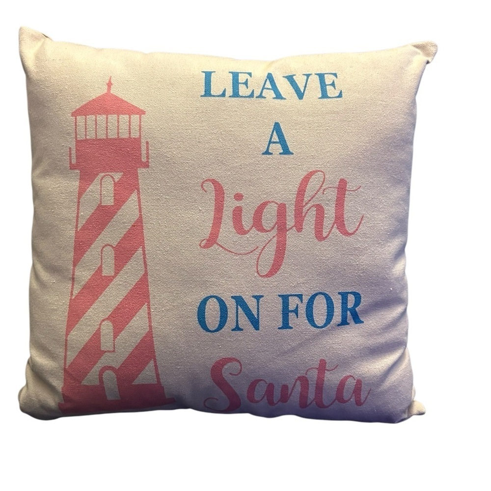 Festive White and Pink 'Leave a Light On for Santa' Pillow
